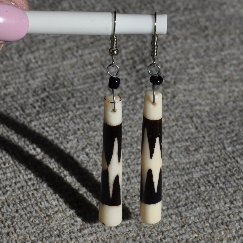 Hand-crafted Real Bone Drop Dangle Hand Painted Design Earrings Wearable Art